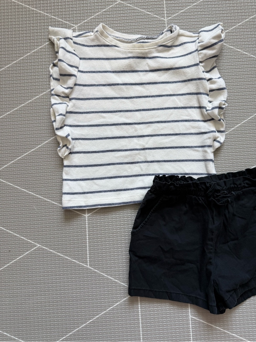 Easy Peasy|Baby girl/toddler summer set,Striped Flutter Sleeve Top & black short